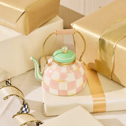 Rosy Check Tea Kettle Glass Ornament