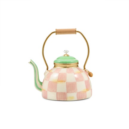 Rosy Check Tea Kettle Glass Ornament