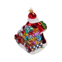 Santa with Truck Glass Ornament
