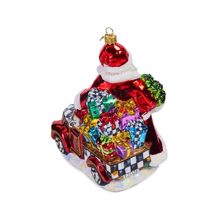 Santa with Truck Glass Ornament