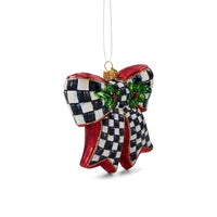 Courtly Check Holly Bow Glass Ornament