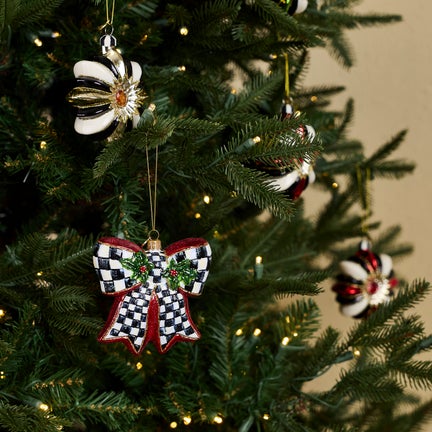Courtly Check Holly Bow Glass Ornament