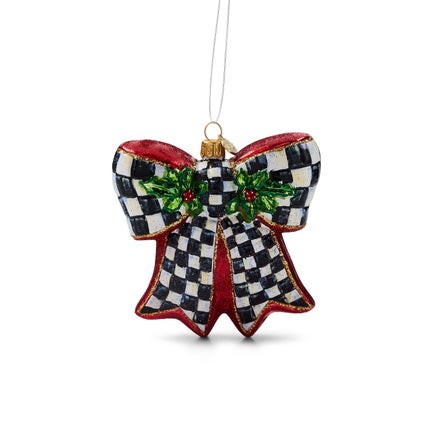 Courtly Check Holly Bow Glass Ornament
