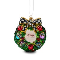 2026 Black Santa Wreath Glass Ornament