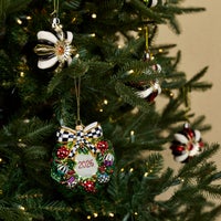 2026 Black Santa Wreath Glass Ornament