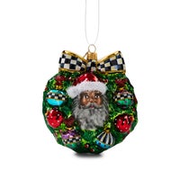 2026 Black Santa Wreath Glass Ornament