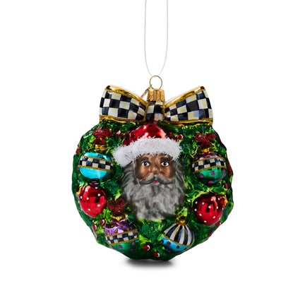 2026 Black Santa Wreath Glass Ornament