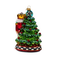 Nutcracker by Tree Glass Ornament