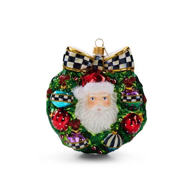 2026 Santa Wreath Glass Ornament image number 0