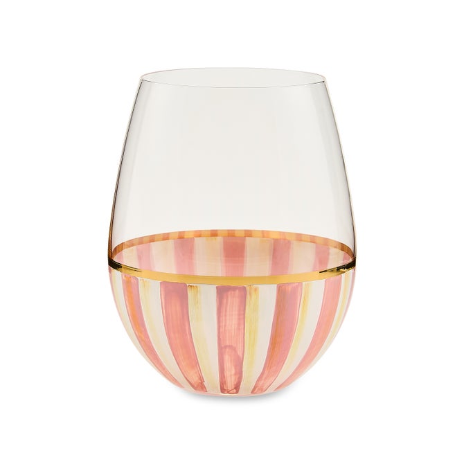 Rosy Stripe Stemless Wine Glass image number 0
