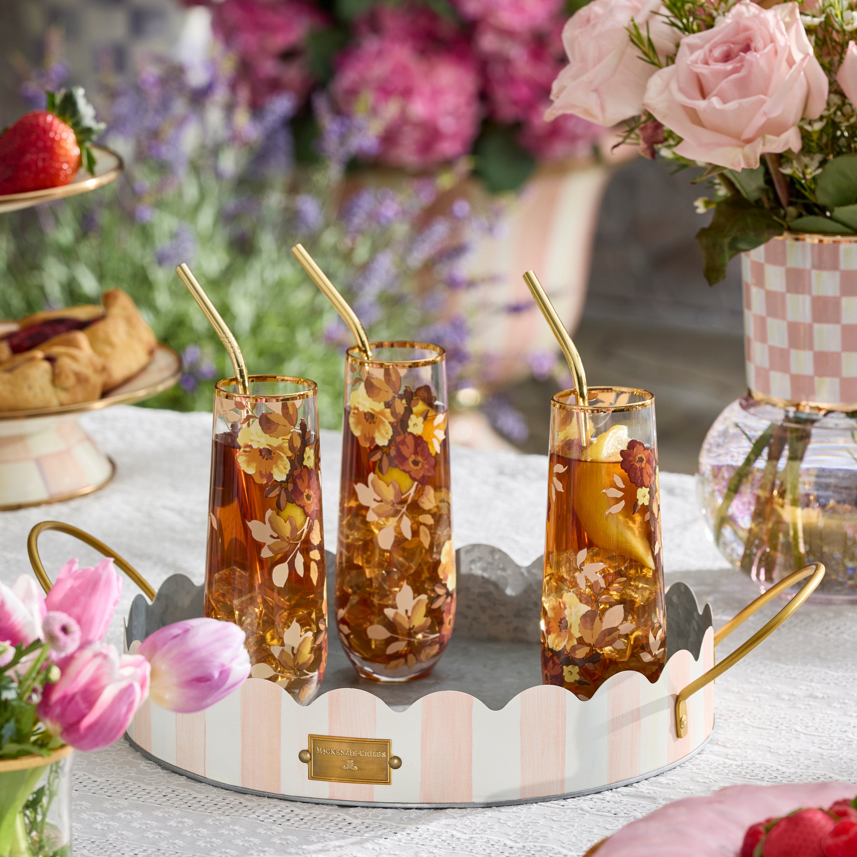 MacKenzie-Childs | Wild Rose Stemless Flute, Set of 4