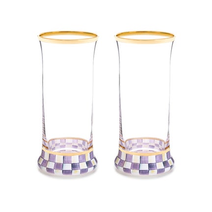 Violet Check Highball Glass, Set of 2