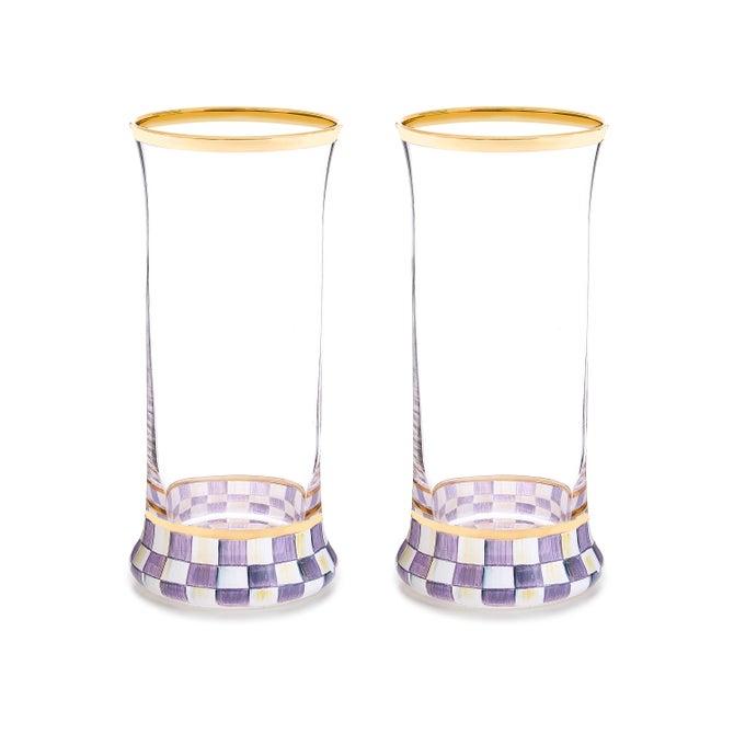 Violet Check Highball Glass, Set of 2 image number 0