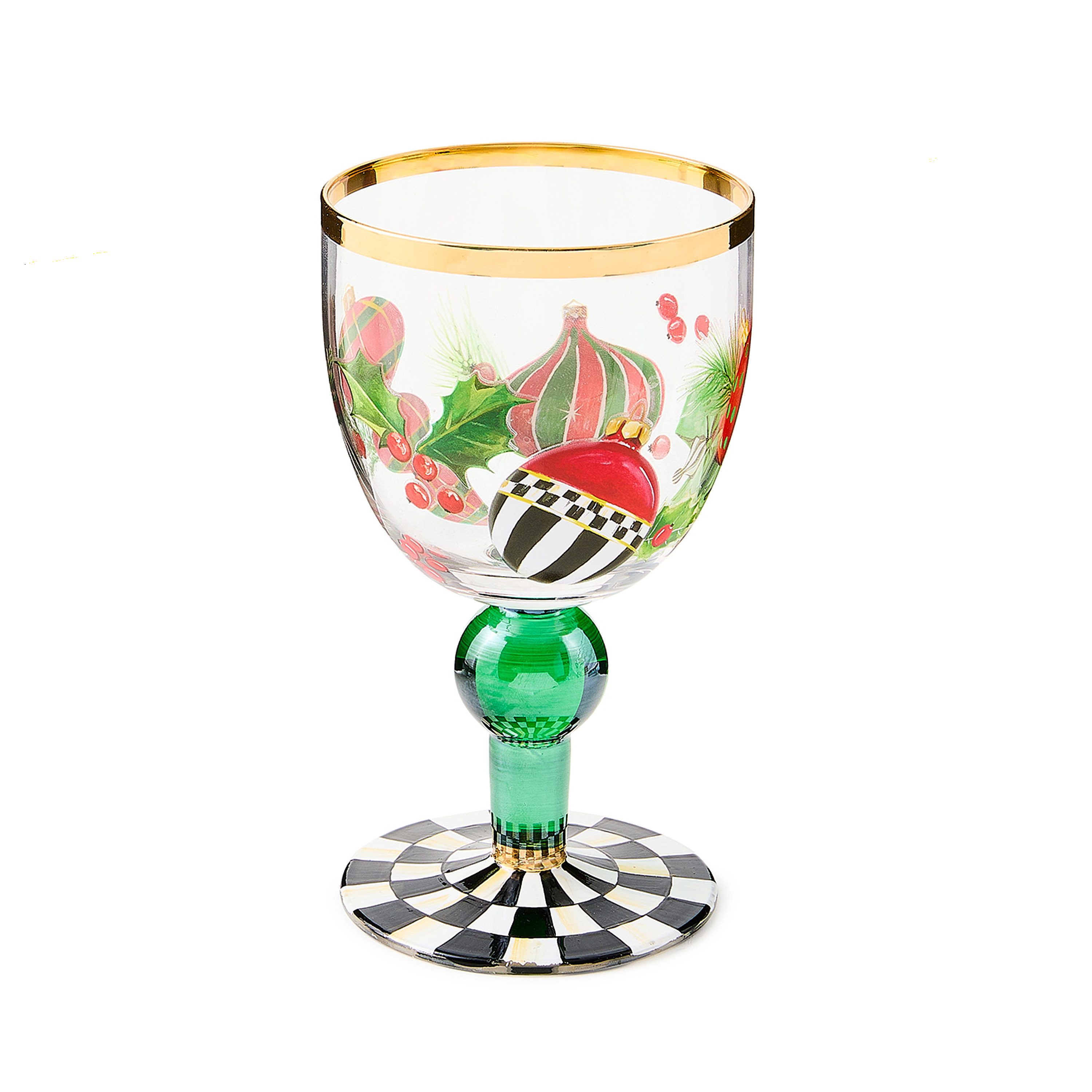 MacKenzie-Childs Deck the Halls Wine Glass