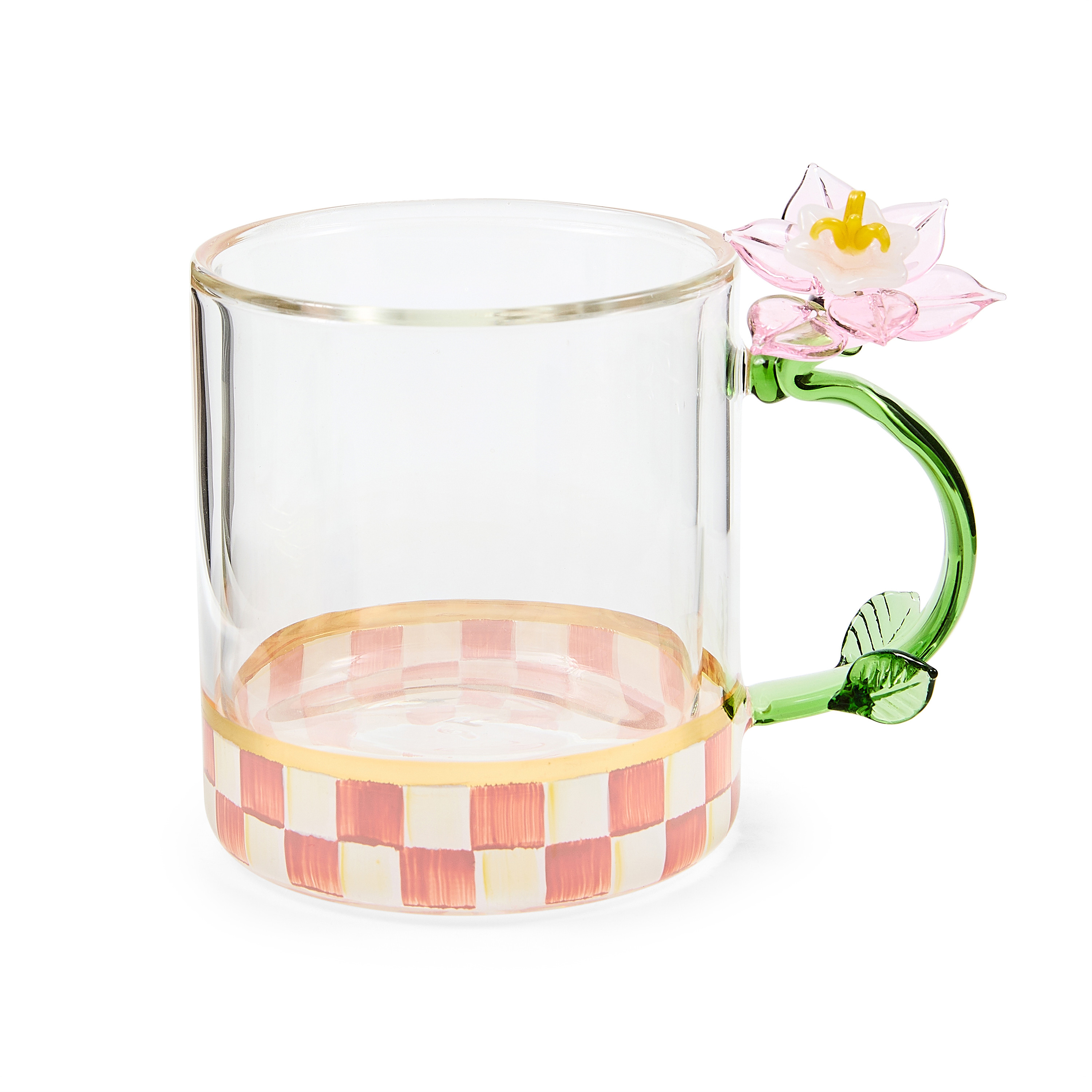 MacKenzie-Childs | Rosy Check Flower Glass Mug