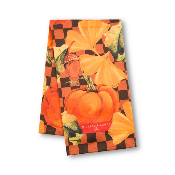 Checked Pumpkin Harvest Printed Dish Towel image number 0