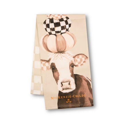 Mocha Cow Printed Dish Towel