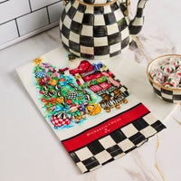 Tree Trimming Santa Printed Dish Towel