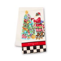 Tree Trimming Santa Printed Dish Towel