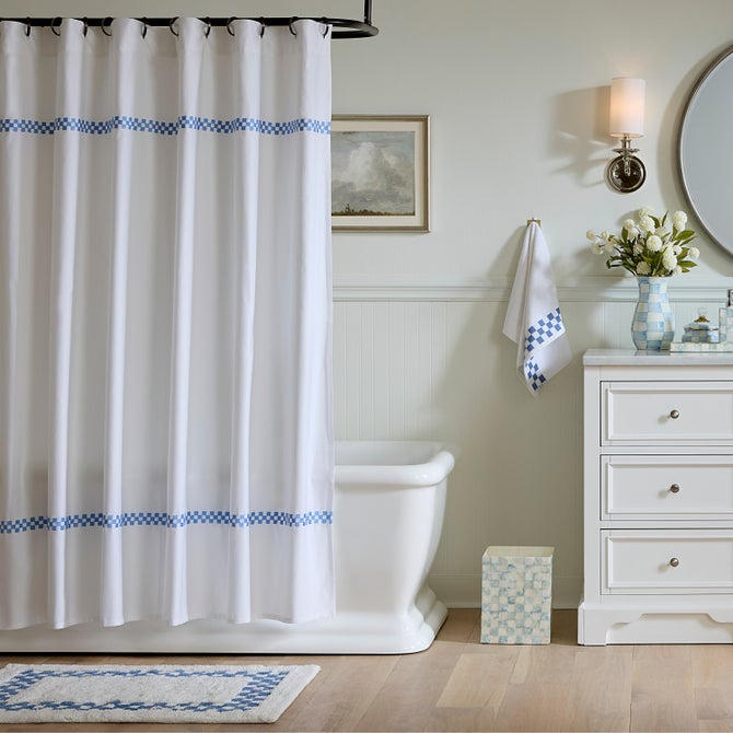 Signature Collection French Blue Check Shower Curtain image number 0
