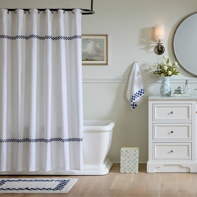 Signature Collection Indigo Check Shower Curtain image number 0
