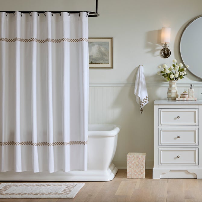 Signature Collection Mocha Check Shower Curtain image number 0