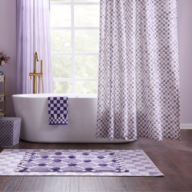 Violet Check Shower Curtain image number 1