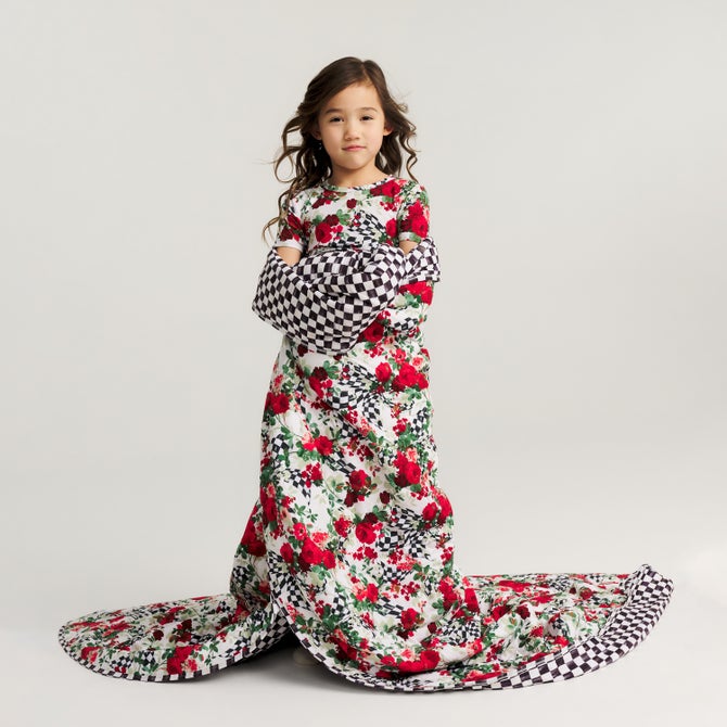 Posh Peanut Wild Rose Check Large Quilted Patoo Blanket image number 0