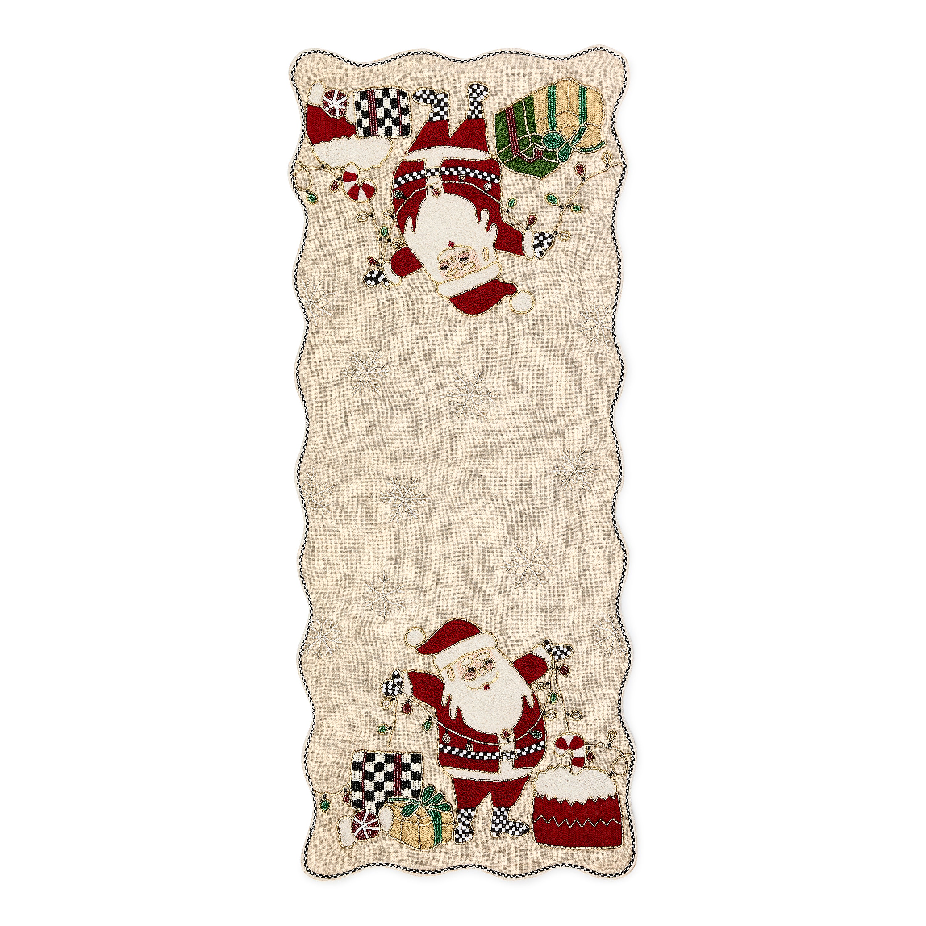 MacKenzie-Childs | Santa with Tree Lights Beaded Table Runner