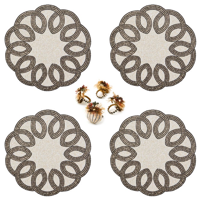 Black & White Placemats & Autumn Frost Napkin Rings, Set of 4 image number 0