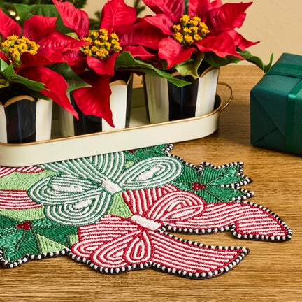 Bows and Ornaments Beaded Table Runner