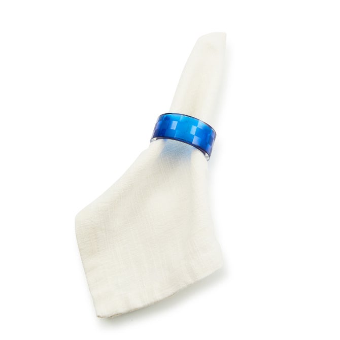 Indigo Check Napkin Rings, Set of 4 image number 1
