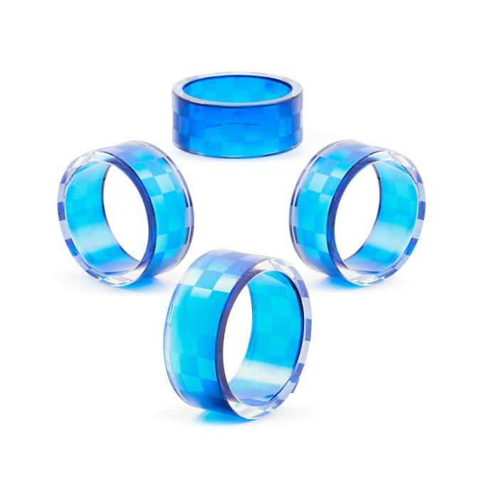 Indigo Check Napkin Rings, Set of 4 image number 2