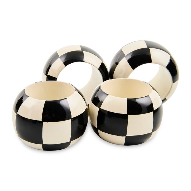 Black and White Check Wood Napkin Rings, Set of 4 image number 2