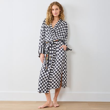 Courtly Flower Market Satin Robe, 1X/2X