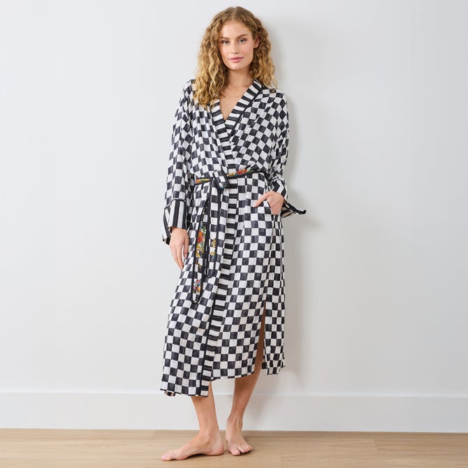 Courtly Flower Market Satin Robe, 1X/2X image number 0