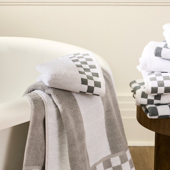 Bath Towel with Grey Check Border image number 1