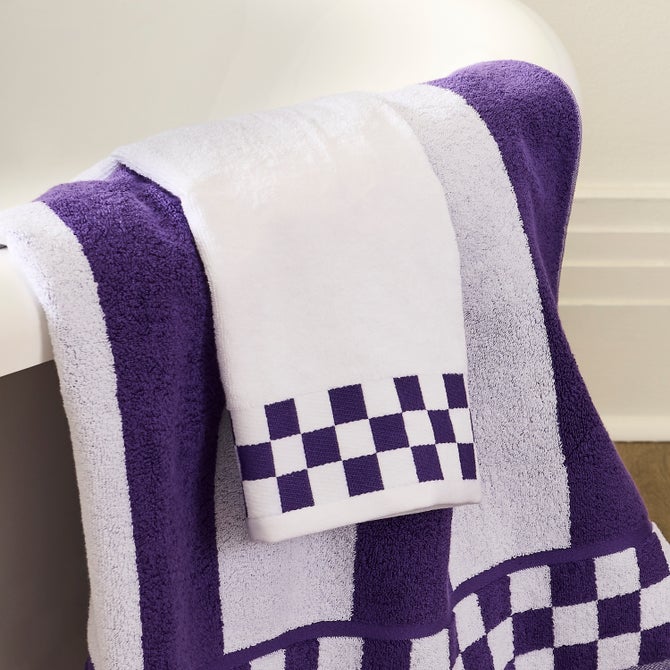 Bath Towel with Violet Check Border image number 1