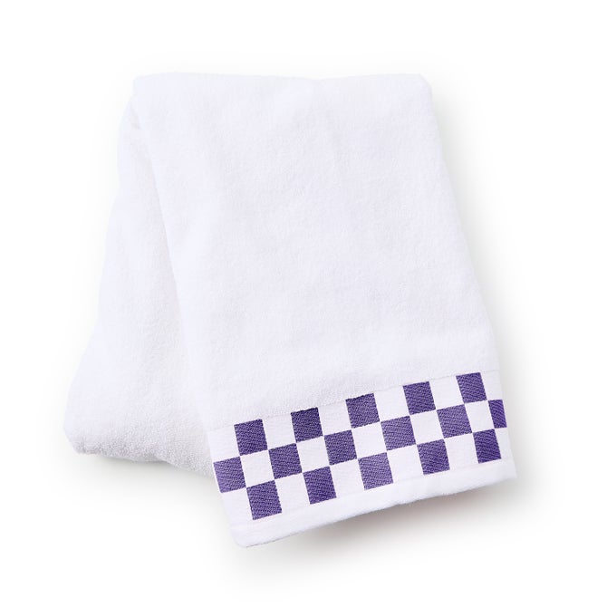 Bath Towel with Violet Check Border image number 0