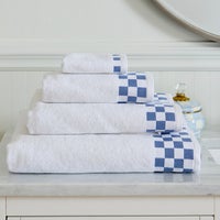 Bath Towel with French Blue Check Border