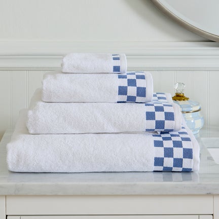 Bath Towel with French Blue Check Border