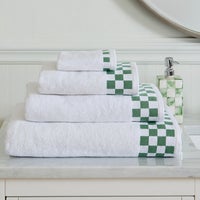 Bath Towel with Sage Green Check Border