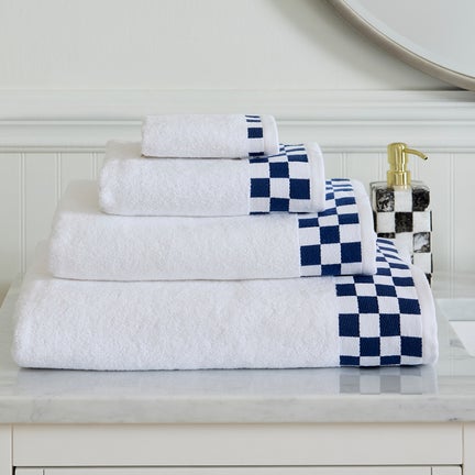 Washcloth with Indigo Check Border