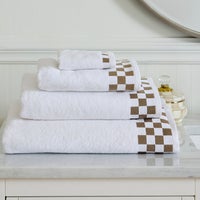 Washcloth with Mocha Check Border
