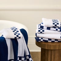 Hand Towel with Indigo Check Border