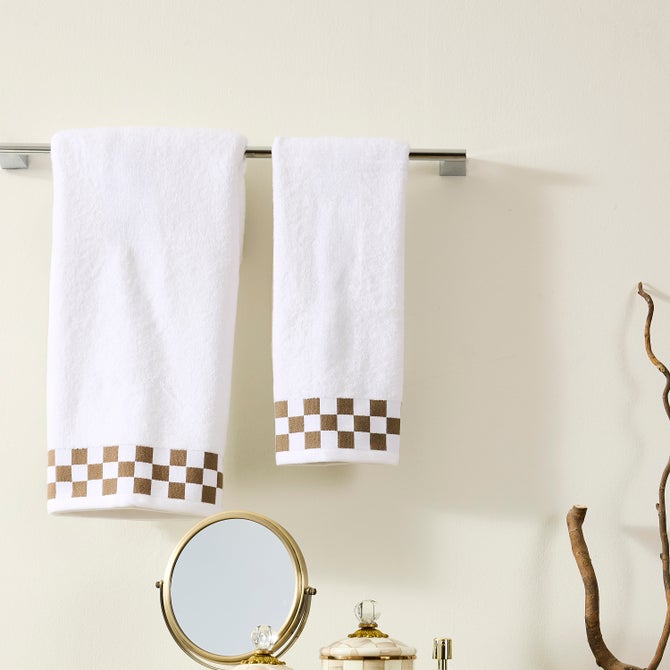 Hand Towel with Mocha Check Border image number 1
