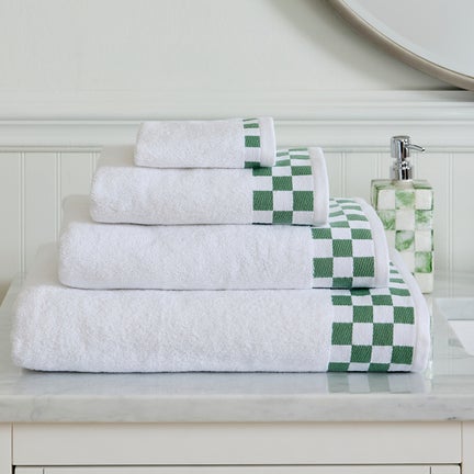 Hand Towel with Sage Green Check Border