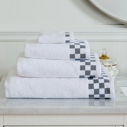 Bath Sheet with Grey Check Border