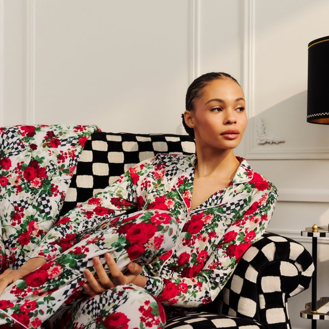 Posh Peanut Wild Rose Check Women's Pajama Set image number 11