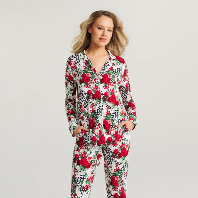 Posh Peanut Wild Rose Check Women's Pajama Set image number 12